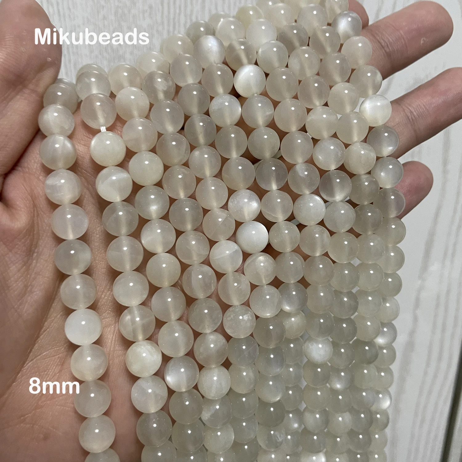 Wholesale Natural 6mm 8mm Milk Moonstone Smooth Round Loose Beads For Making Jewelry DIY Necklace Strand Mikubeads