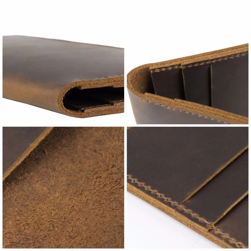 Crazy Horse Leather Long Purse Genuine Leather Cow Leather Double Fold Men's Wallet Retro Men's Large Capacity Clutch Bag