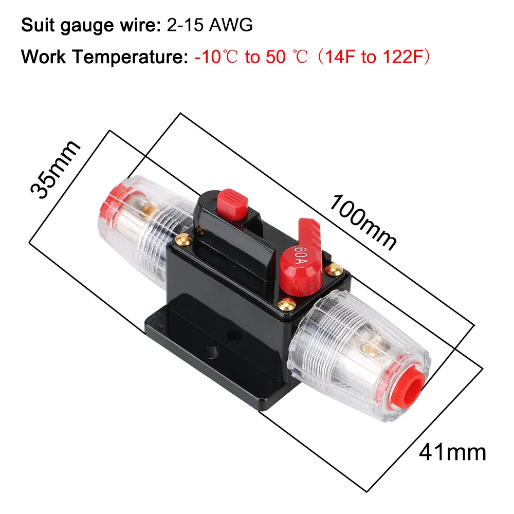 Fuse Holder Stereo Amplifier Refit Fuse Adapter 12V/24V Car Truck Audio Amplifier 60A 100A Resettable Insurance Circuit Breaker