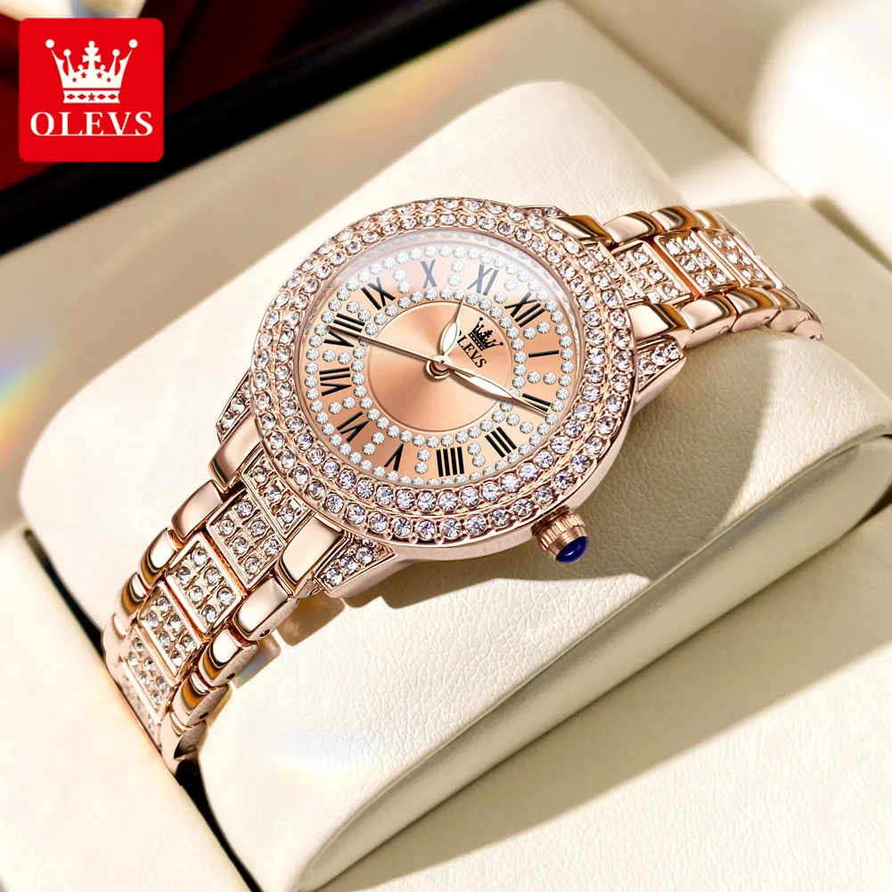 OLEVS 2023 New Rose Gold Watch Women Watches Ladies Creative Steel Women's Bracelet Full Diamond Watches Womens Relogio Feminino