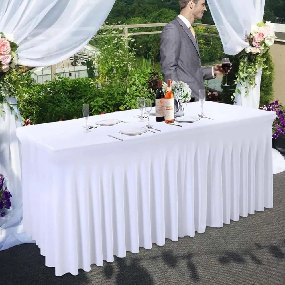 Rectangular/circular elastic table ski el outdoor birthday banquet table cover black and white spandex elastic tablecloth 241031