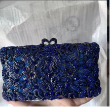 Dazzling Women Silver Color Crystal Flower Evening Bag Metal Clutches Diamond Wedding Minaudiere Handbag Bridal Clutch Purses