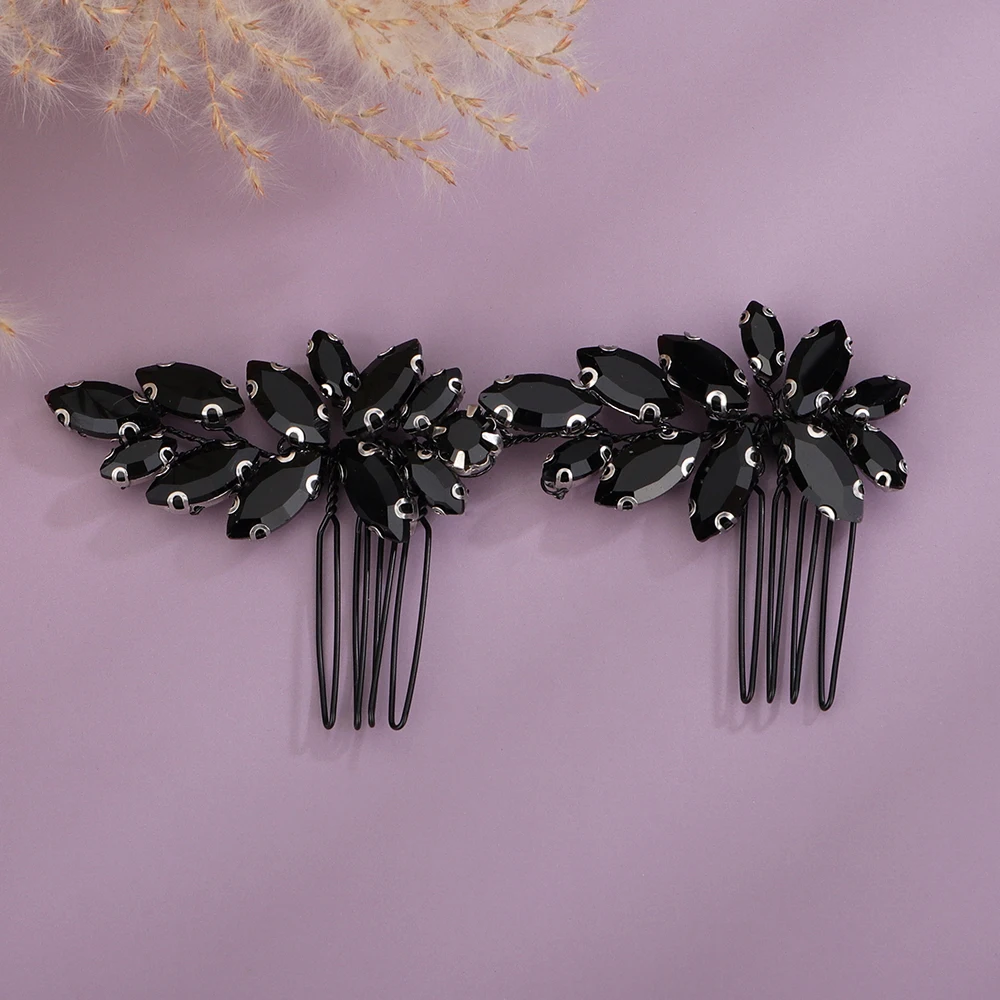 Red Rhinestone Bridal Hair Comb Party Handmade Black Wedding Head Jewelry Accessories Blue Silver Headpiece for Women and Girls