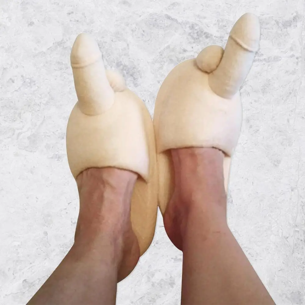 1 Pair Warm Slippers Lightweight Winter Slippers Funny Modeling Penis Shape Bedroom Couple Winter Warm Slippers Cold-proof