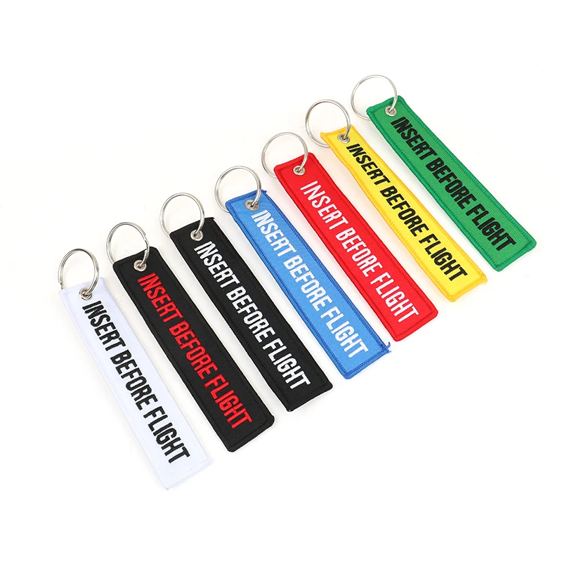 1pcs Car Key Ring Key Fobs Chaveiro INSERT BEFORE FLIGHT Keychain Jewelry Popular Llaver Motorcycle Key Tag OEM Red Embroidery