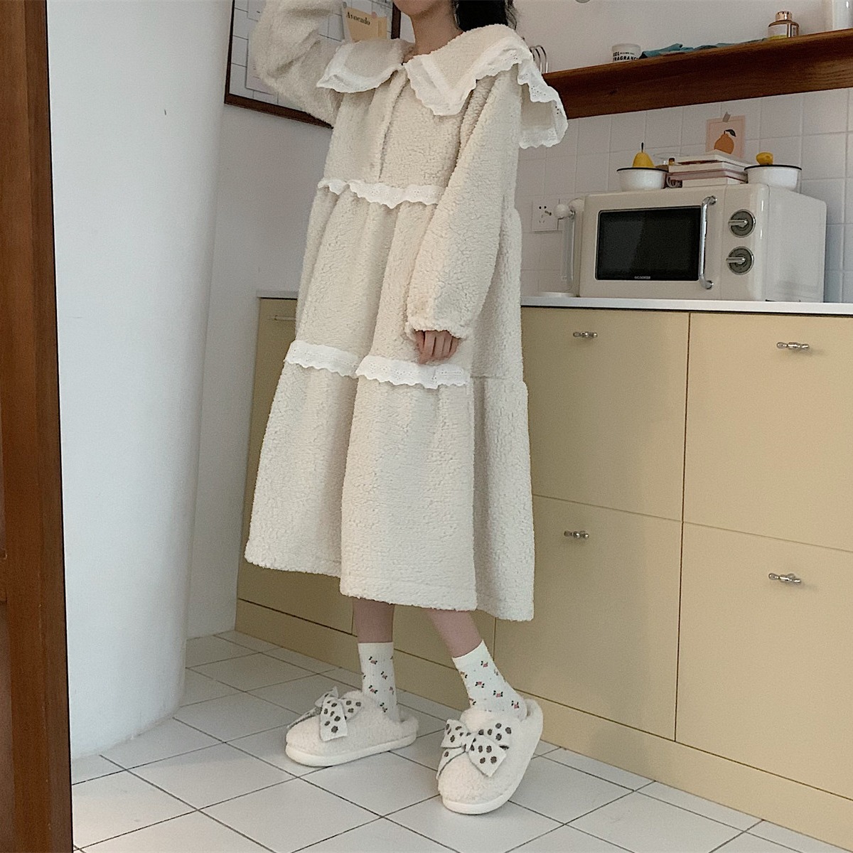 Bow Winter toe wrap Warm cotton slippers Soft-soled slippery women's indoor floor flat house non-slip shoes