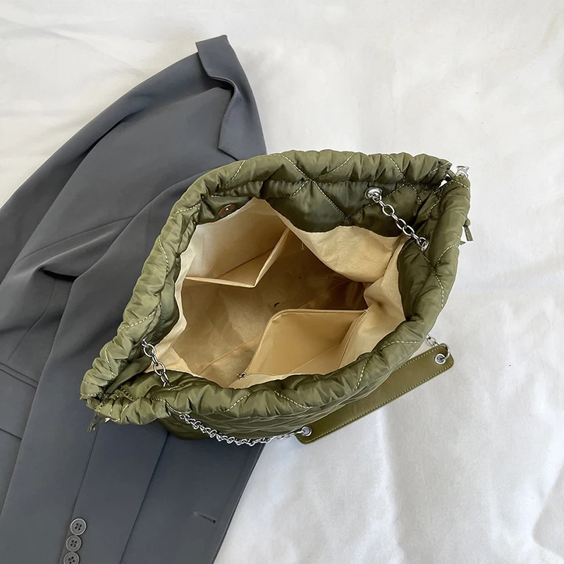 Military Green Cloth Shoulder Women's Fashionable Cotton Space Designer Handbag, Winter Popular Women's Khaki Large Capacity Shopping Bag