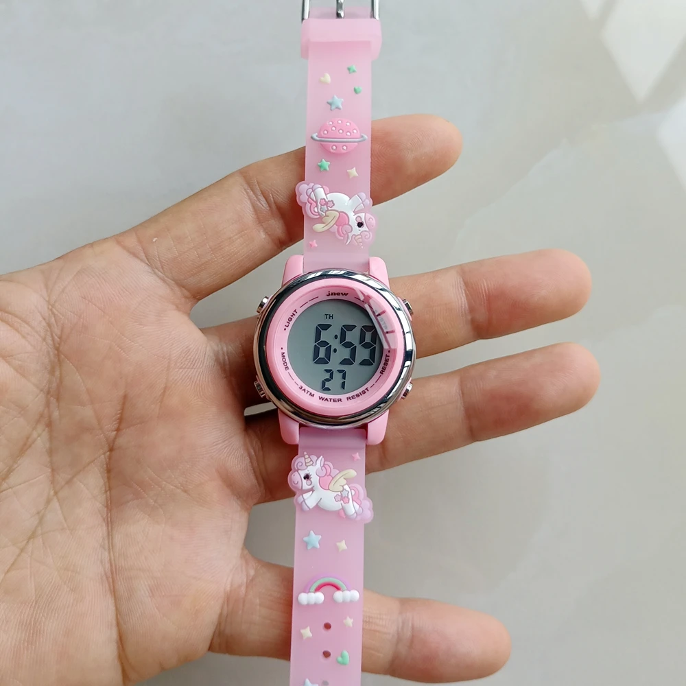 Beautiful Cute 3D Heart Rainbow Unicorn Girls Kids Children Silicone Waterproof Digital Sport Alarm Luminous Gifts Watches Clock