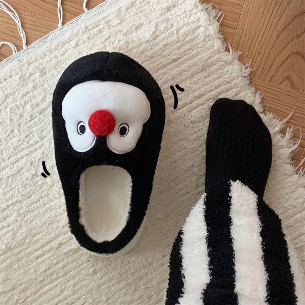 Women's winter toe pack warm cotton slippers Fun cute Penguin soft sole Slipper men's indoor floor flat home couple non-slip shoes