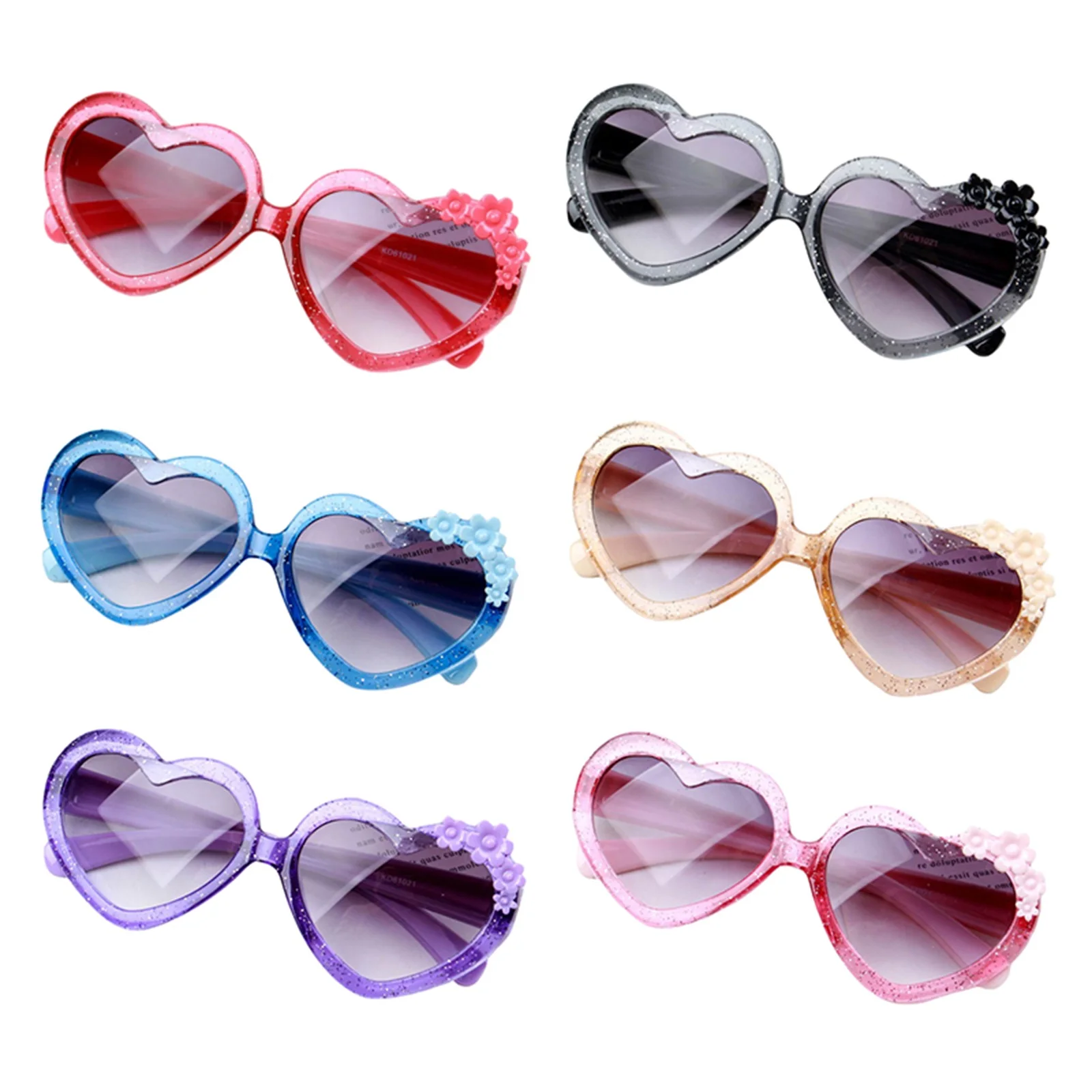 FOCUSNORM 6 Colors Toddler Kids Girl Lightweight Sunglasses Sequin Heart Frame Sun Glasses for Toddler Outdoor Beach Holiday