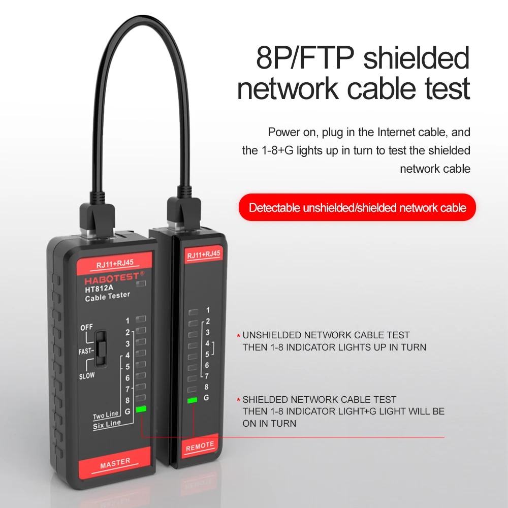 HABOTEST Network Cable Tester HT812A Telephone Line Finder RJ11, RJ45 Wire Test Tool for Wiring Network Engineering