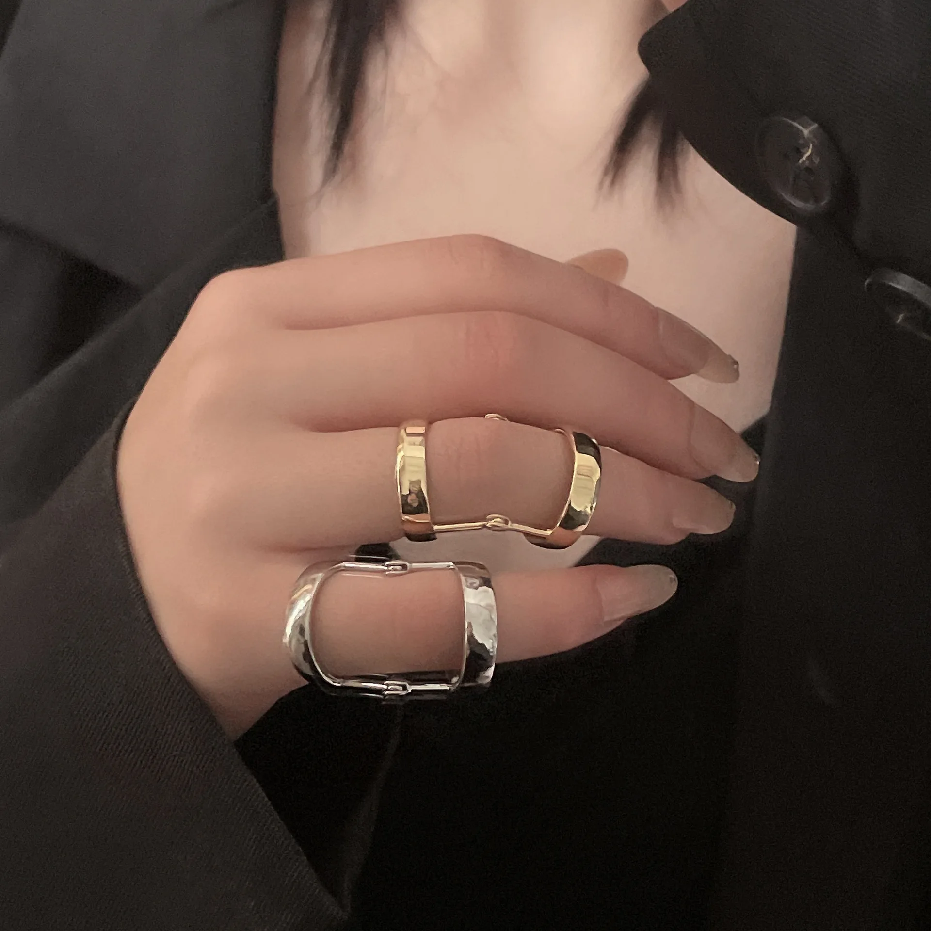 FFLACELL 2022 New Simple Vintage Geometric Bendable Metal Two Tone Ring Women Girls Party Jewelry Gift