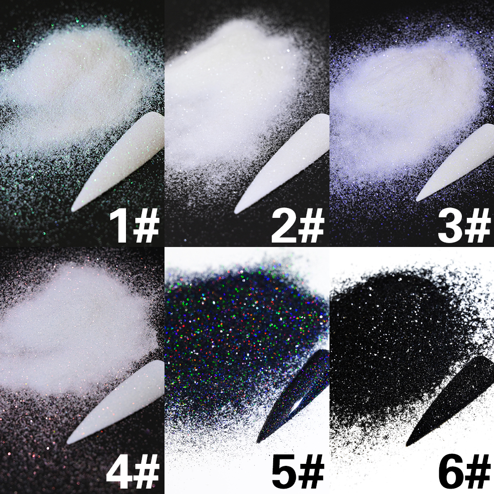 10g/bag Shinning Sugar Glitter Nail Powder 0.2mm Snow Candy Sweater Yarn Iridescent Powder White/Black Sugar Pigment Dust &*&