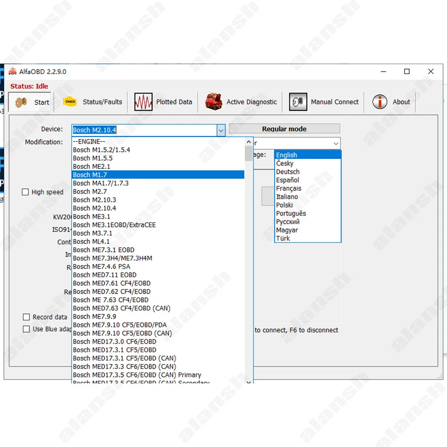 2023 AlfaOBD V2.3.2 Work with Mini327 Adapter for Fiat / Alfa Romeo / Lancia