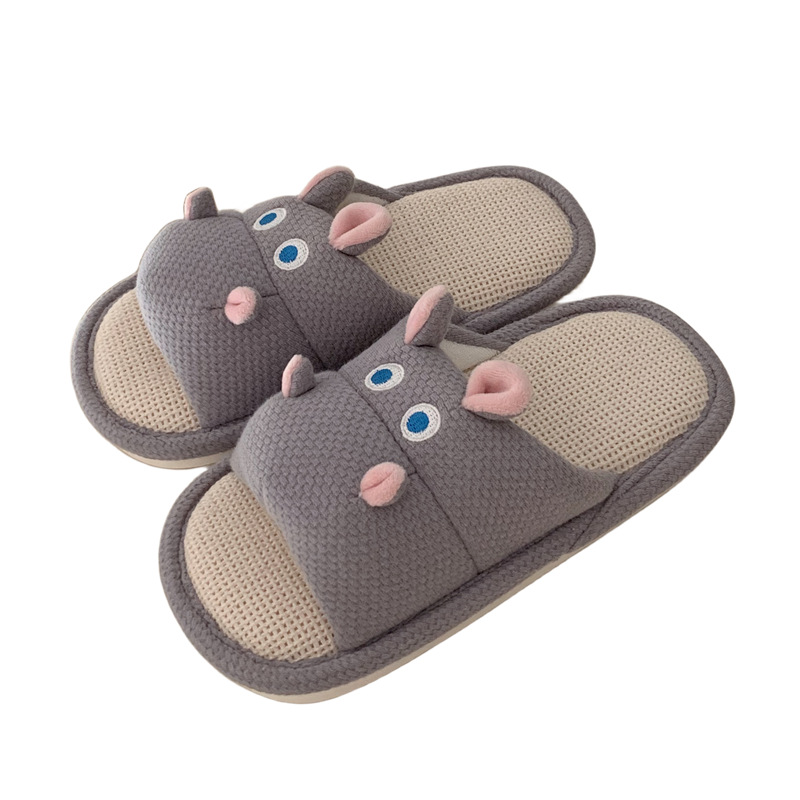 Casual fluffy slippers Ladies home flats Creative Cute Hippo linen girls Fashion Winter slippers House warm shoes