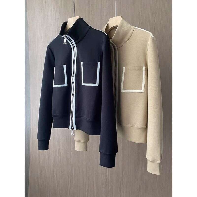 Spring Style Stand Up Collar Zipper Casual Slimming Sports Short Top Baseball Jacket For Women