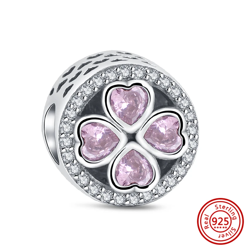 New Pink Love Mom Flowers Heart Shiny Beads 925 Silver Charm Fit Pandora 925 Original Bracelet &Necklace Fine DIY Making Jewelry