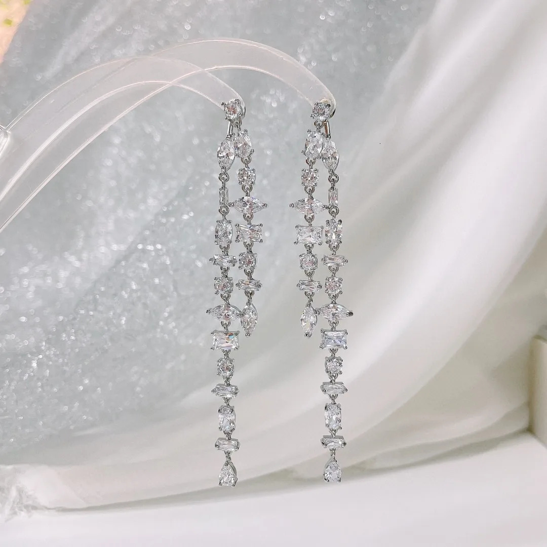 Christmas jewelry fashion long tassel cz girl earrings rainbow cz chain earrings Brincos Bijoux 241031