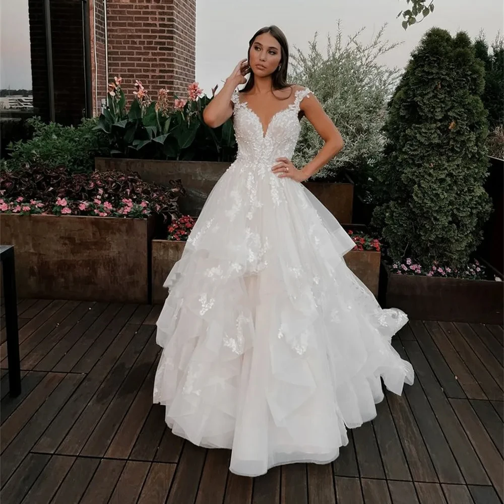 Luxury Classic Wedding Dresses For Brides 2024 layered Ruched Appliques Scoop Formal Personalised For Women Vestidos De Novia