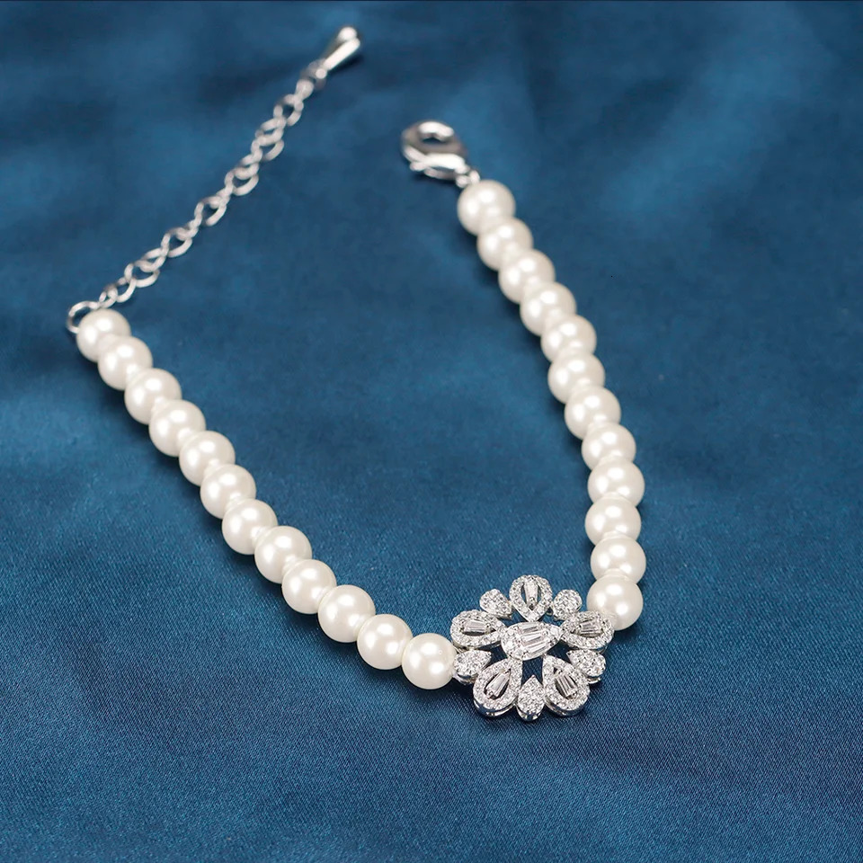 double-layer pearl necklace cubic zirconia 4-piece jewelry set Dubai bride wedding necklace accessories 241031