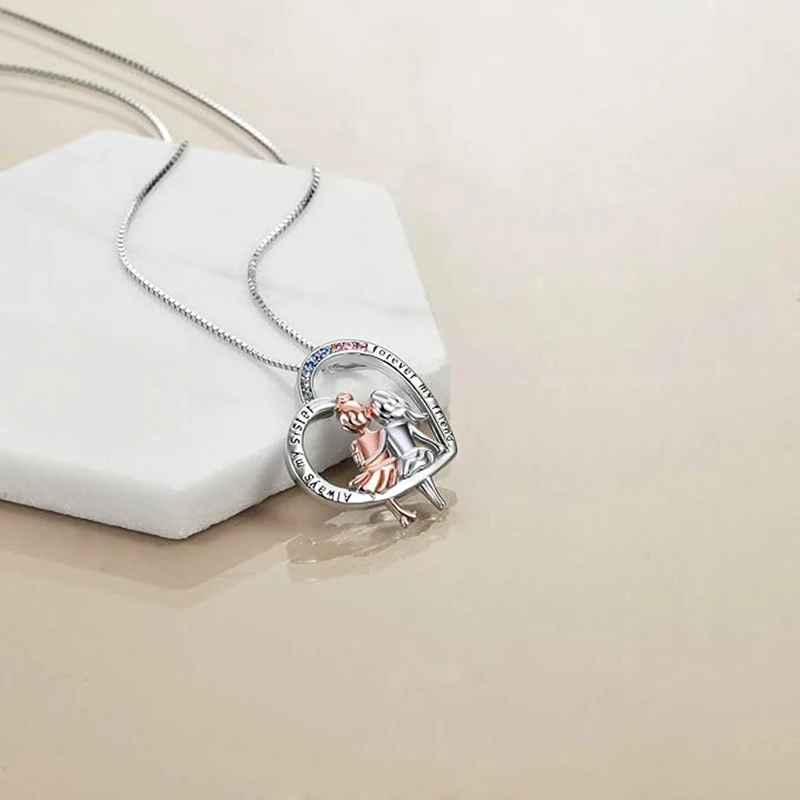 Cute Colorful Rhinestone Heart Always My Sister Necklace For Girls Friends Friendship Jewelry Gifts
