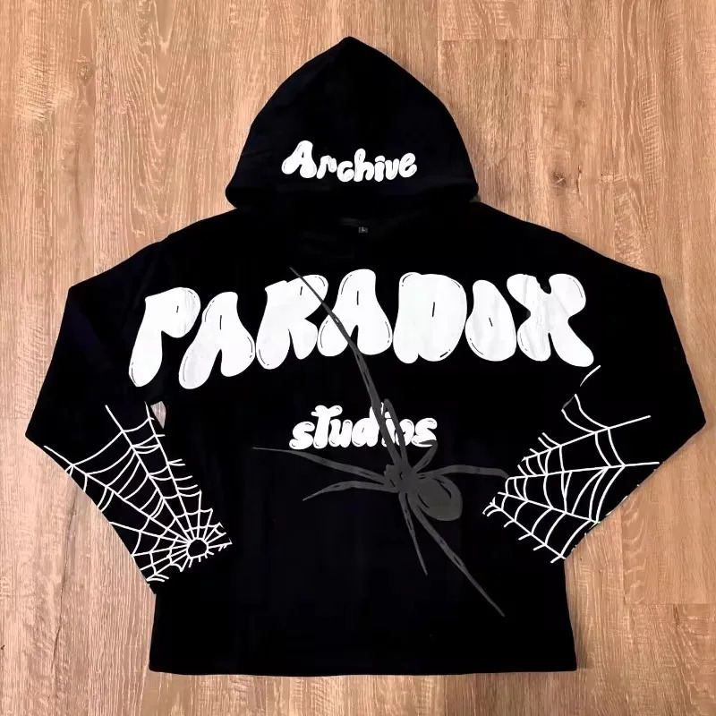 Y2k Street Fashion Hip Hop Rock Jacket Gothic Punk Retro Spider Web Printing Super Large Hoodie Mens Casual Zipper 241031