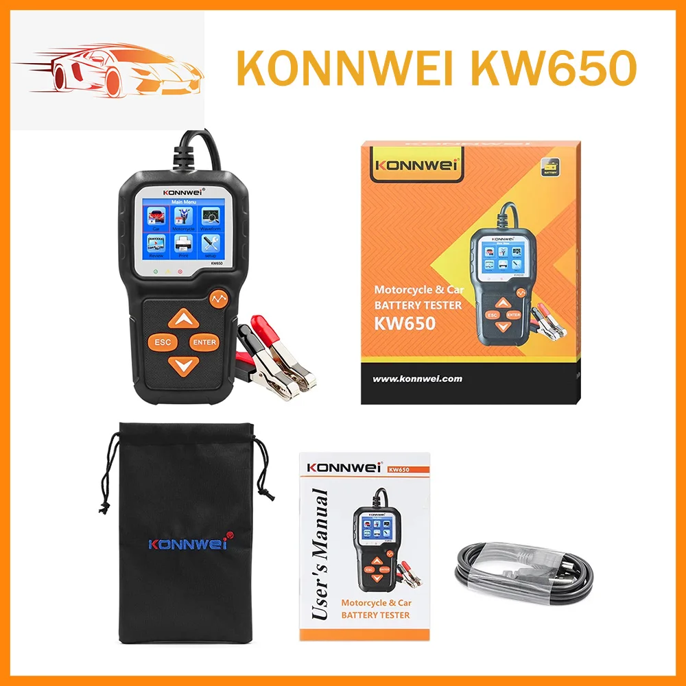KONNWEI KW650 Car Battery Tester KW218 6V 12V Motorcycle Auto Analyzer 100-2000CCA Car Moto Cranking Charging Test Tool PK KW510