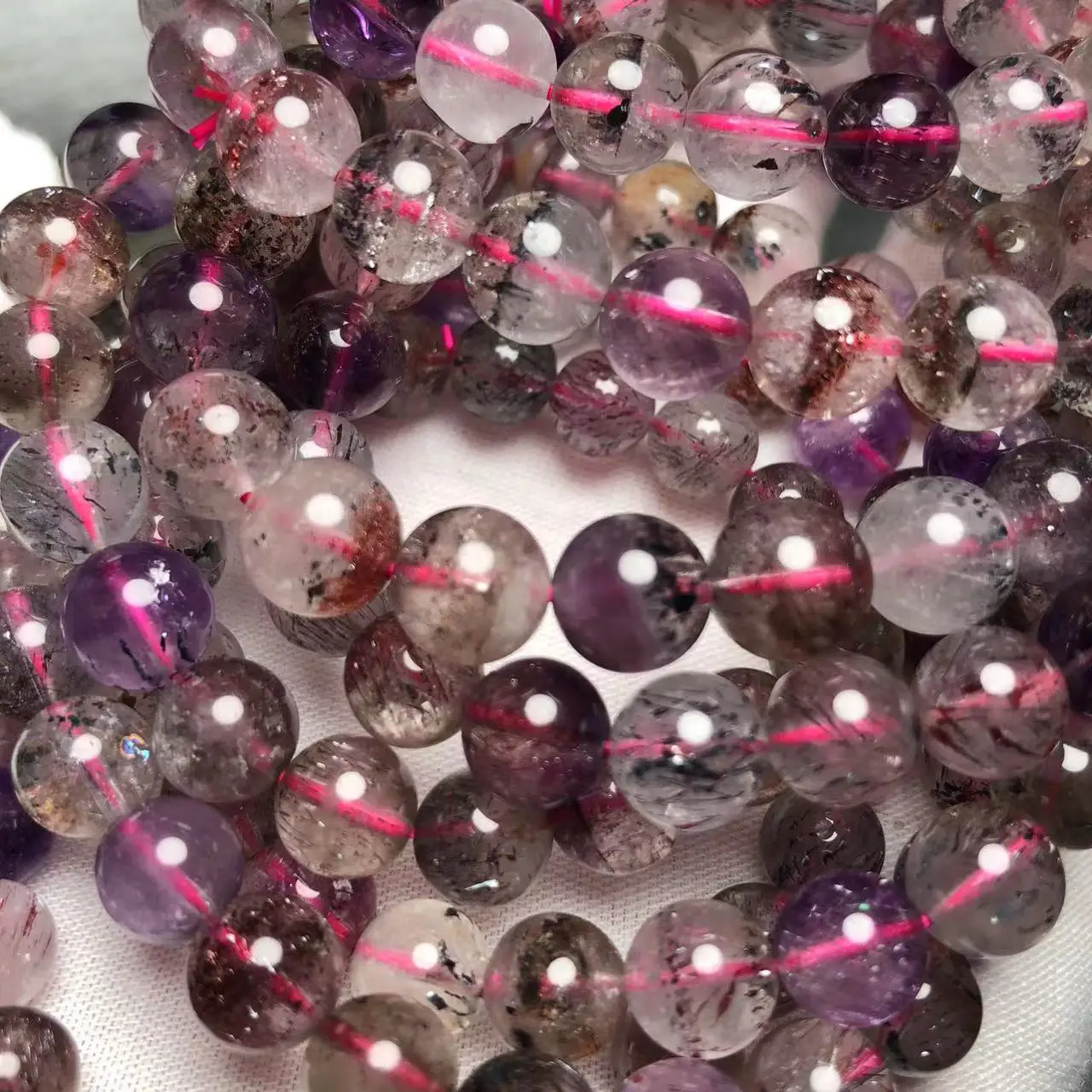 Meihan Natural A+++ Super 7 Crystal Quartz smooth round beads stone for jewelry making design DIY bracelet necklace