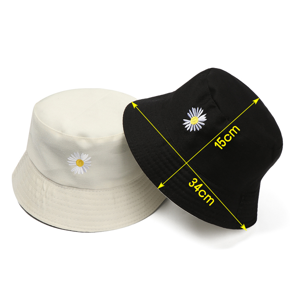 Fashion Daisies Embroidery Bucket Hat Beach Sun Hats Casual Double-Sided Daisies Summer Fisherman Cap Outdoor Sunscreen Hat