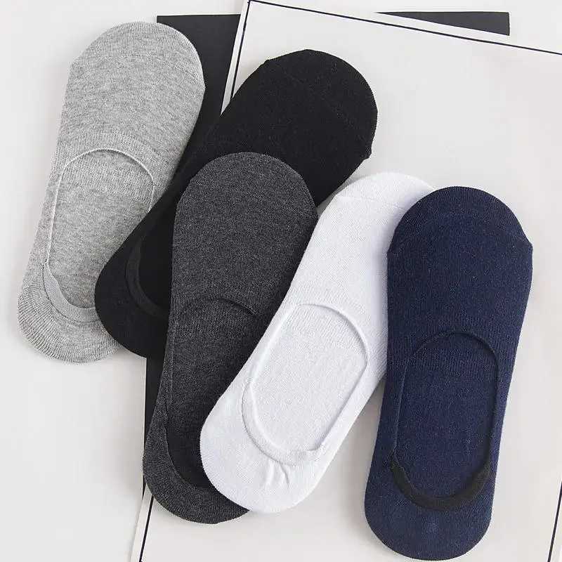 5Pairs Men Boat Cotton Summer Autumn Non-slip Silicone Invisible Breathable Male Ankle Sock Slippers Sports LX241102