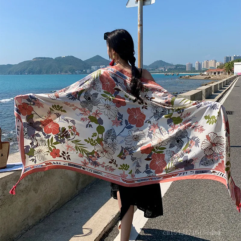 New 46 Colors Women Beach Scarf Bohemia Flower Summer Hijab Shawls and Wraps Female Foulard Echarpe Designer Pashmina Bandana