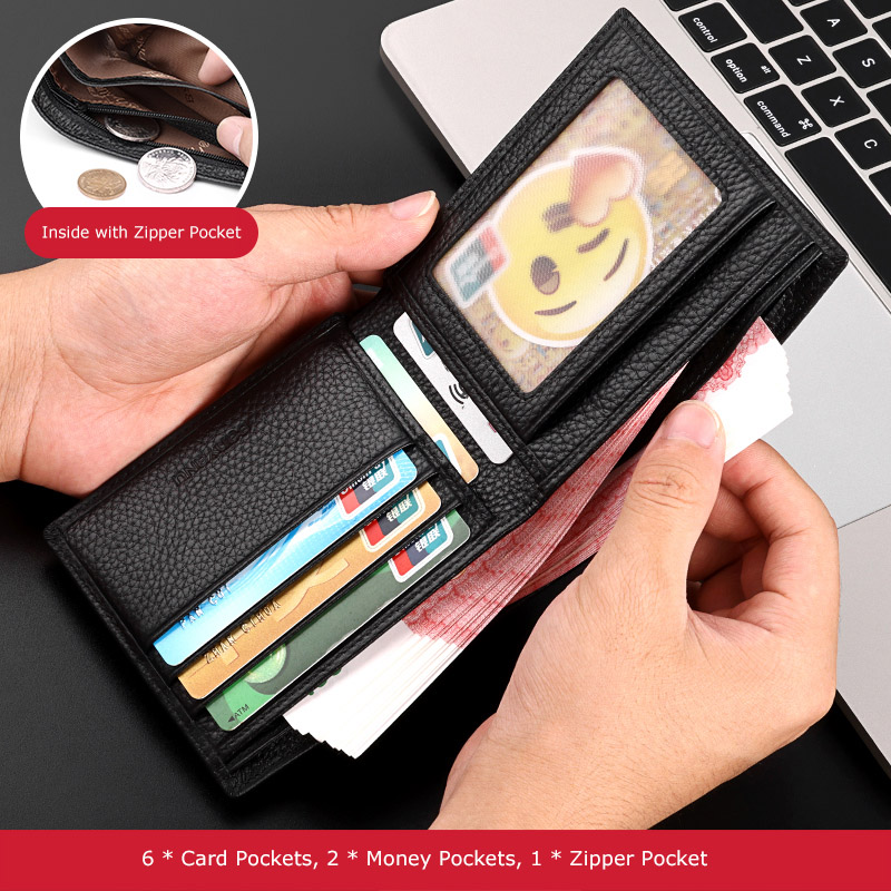 Wallets Mens Slim RFID Blocking Brand Genuine Leather Purse with Coin Pocket Luxury Man Wallet Credit Card Holder Wallet for Men