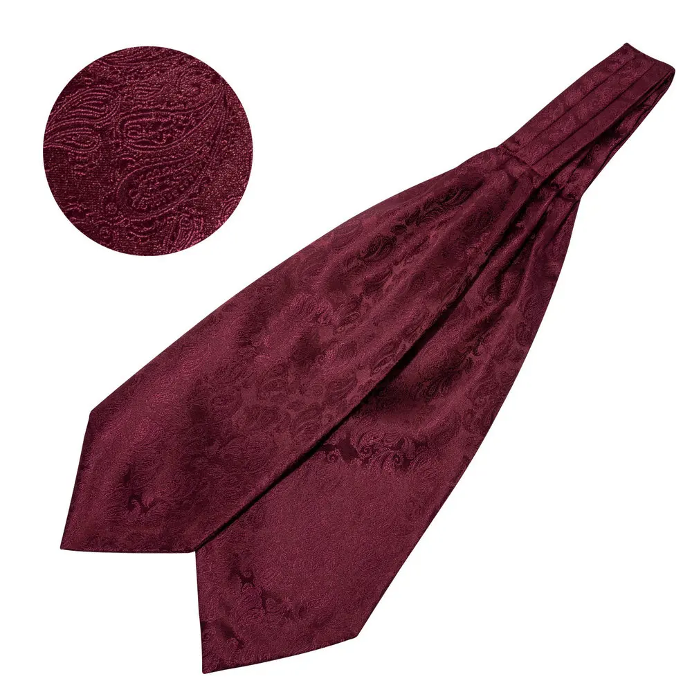 Wedding Red Paisley Silk Cravat Tie For Men Exquisite Jacquard High Quality Ascoat Kerchief Cufflinks Sets Gifts Barry.Wang 0001
