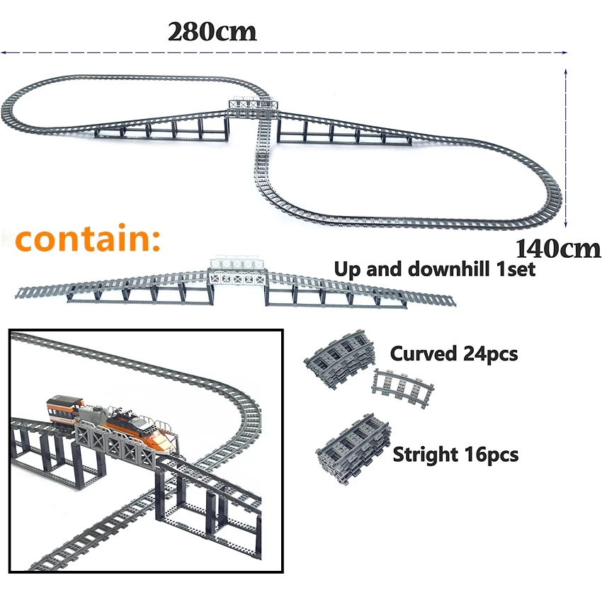 City Train Track Rail double layer Track Model Bricks straight curved soft Flexible Switch Uphill Railway Building Blocks kids