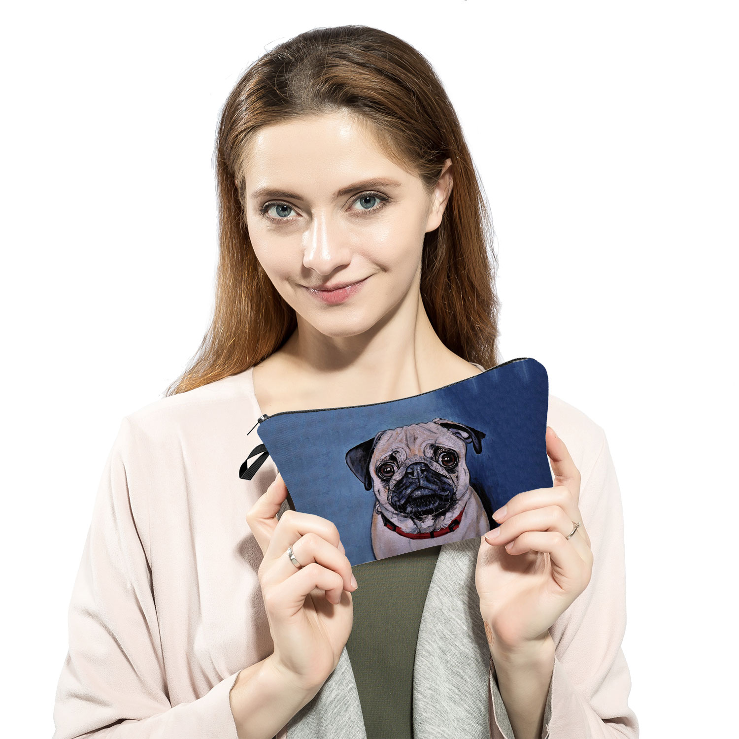 Cute Pug Dog Printing Women's Cosmetic Bag Portable Toiletry Pouch Big Child Pencil Case Roomy Storage Bag Female Makeup Bag