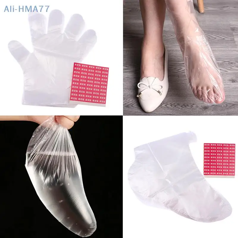 100Pcs Disposable PE Empty Gloves Foot Covers Transparent Shoes Cover Paraffin Bath Exfoliating & Hand Mask Therapy Bags