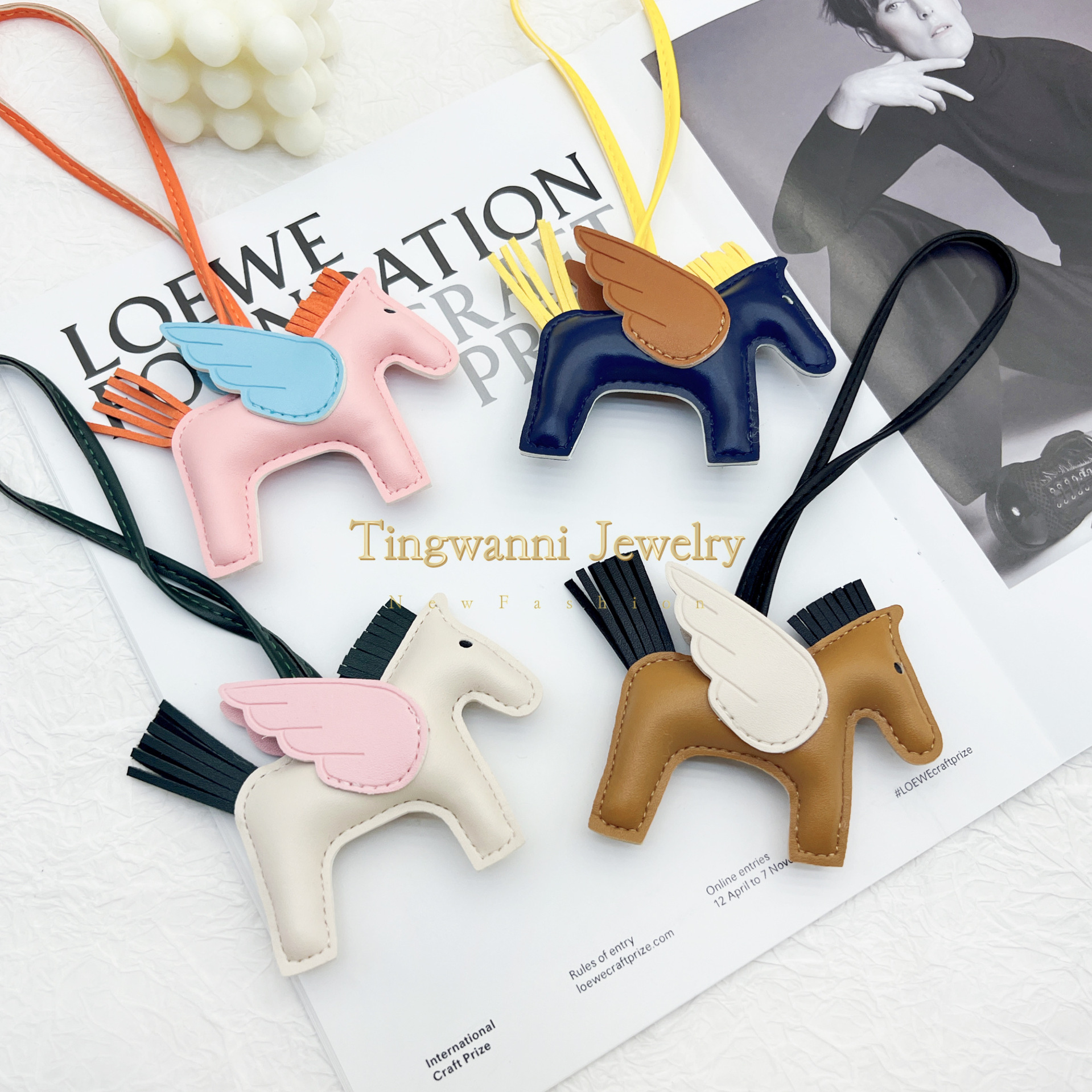 Mini Pegasus PU leather bag, charm, keychain, bag pendant, gift tassel accessories