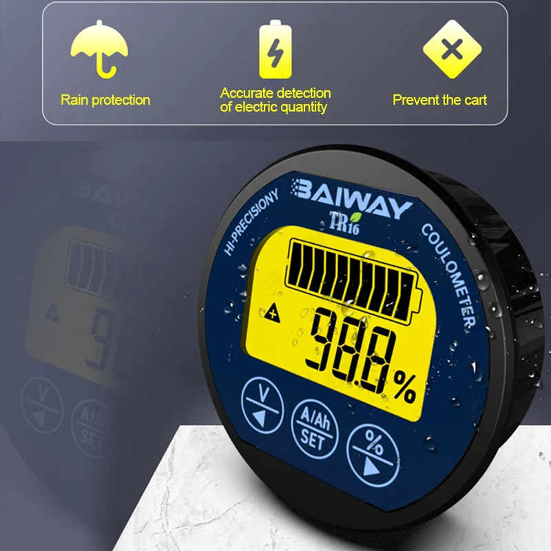 TR16 8-120V Waterproof Battery Capacity Tester LCD Display Coulometer Voltage Current Meter 50/100/350A Battery Capacity Monitor