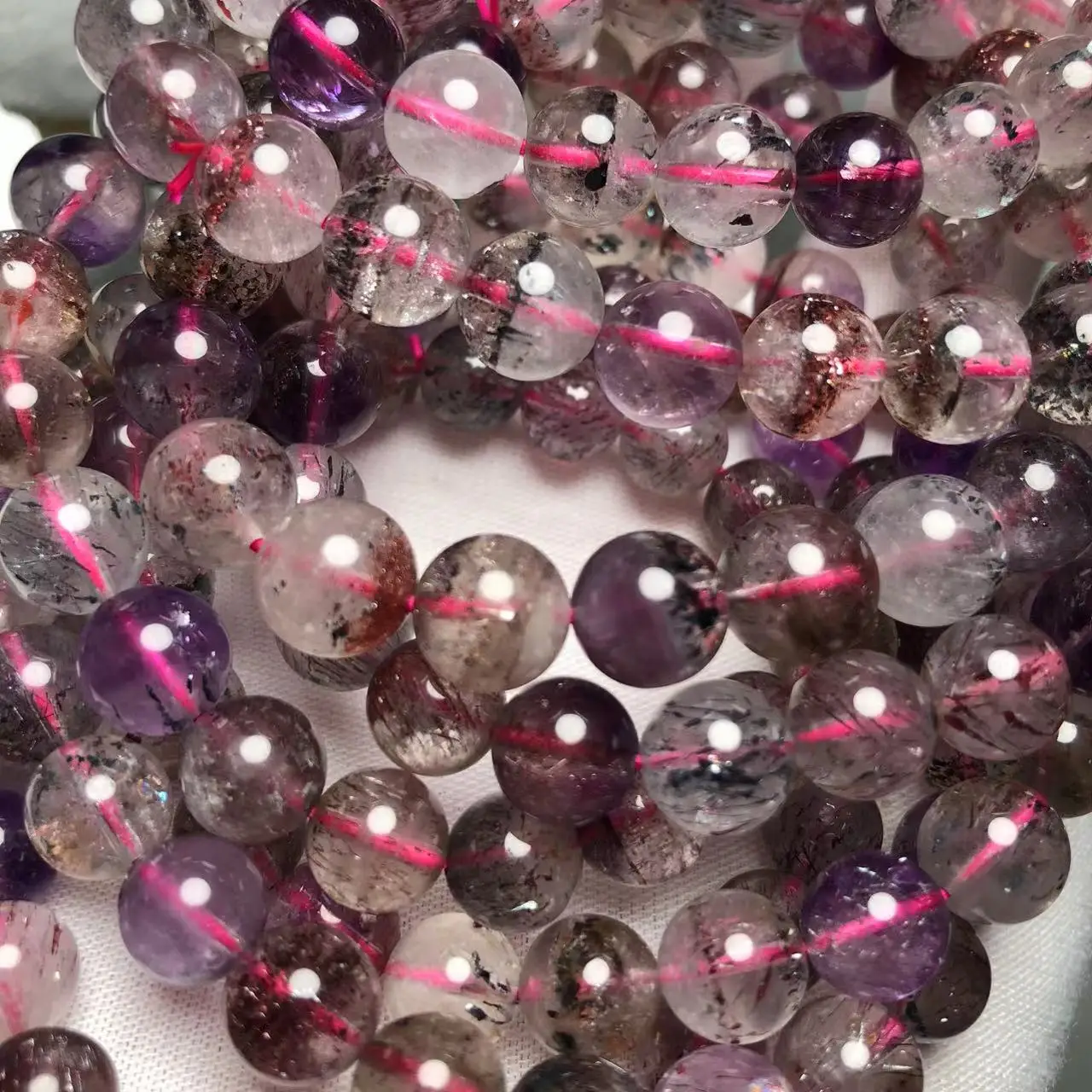 Meihan Natural A+++ Super 7 Crystal Quartz smooth round beads stone for jewelry making design DIY bracelet necklace
