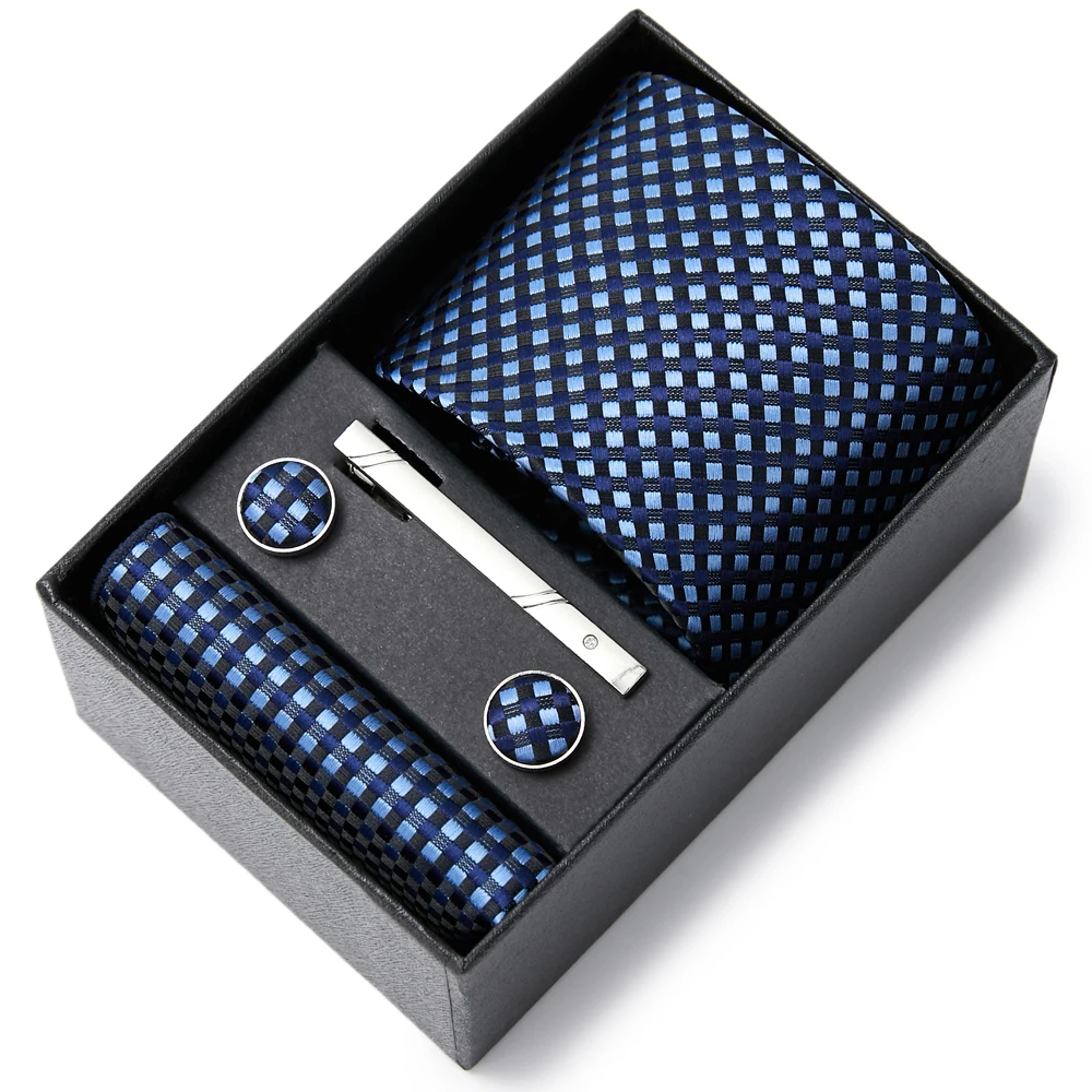 Wholesale 2023 New Style Silk Wedding Gift Tie Pocket Squares Set Necktie Box White Men Suit Accessories Fit Wedding