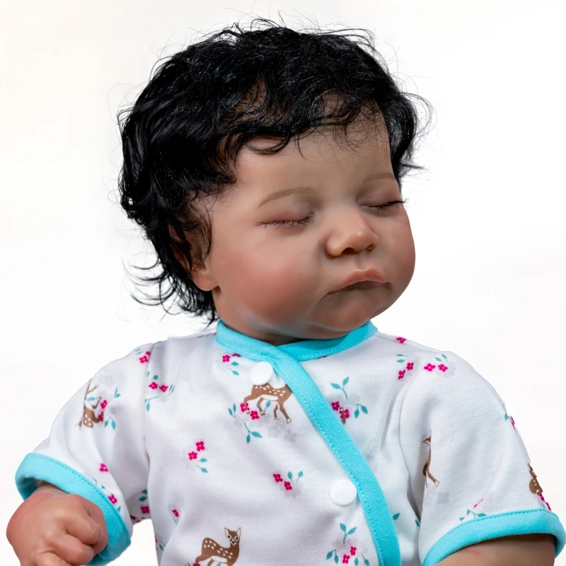 NPK 50CM Soft Body Flexible Reborn Baby Handmade Levi Black Skin African American Baby Handrooted Hair with Bottle and Pacifier
