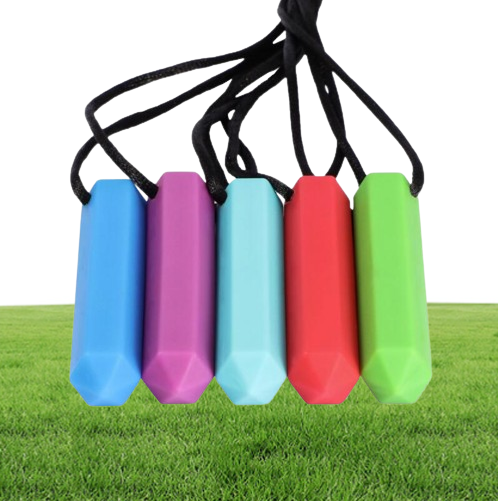 8 Colors Baby SoOTHERs Chew Necklace Silicone Teething Pendant Food Grade for Autism Kids Mom