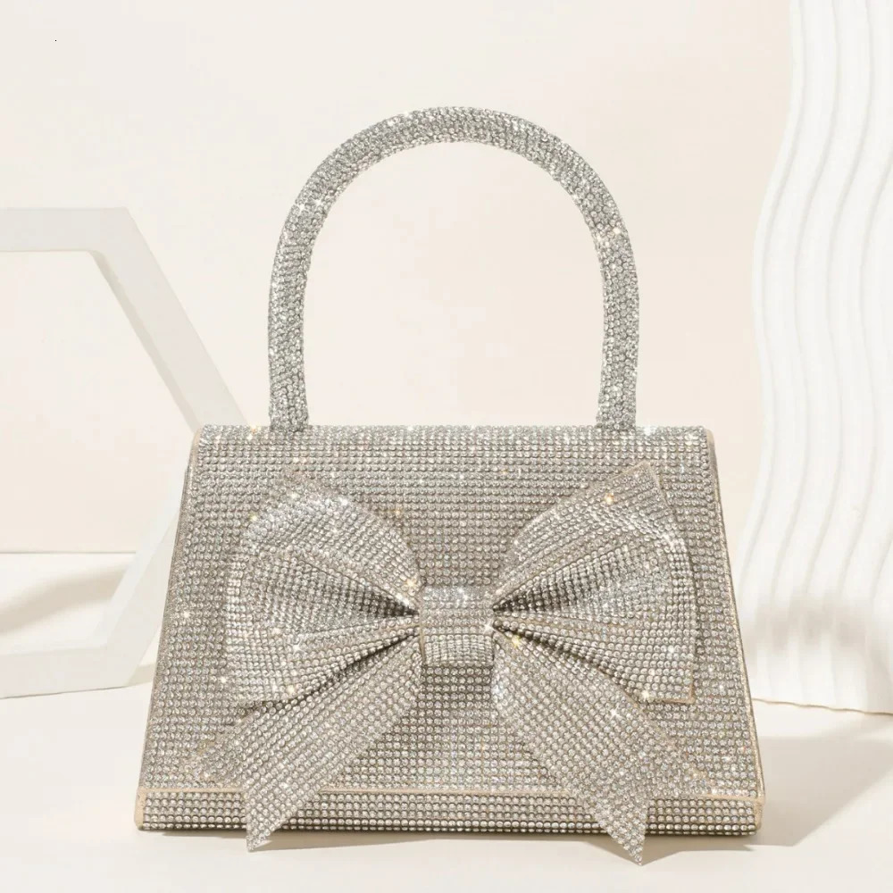 Ladies evening bag diamond bow handbag sparkling bridal bag gold mini wallet wedding party bag 241031