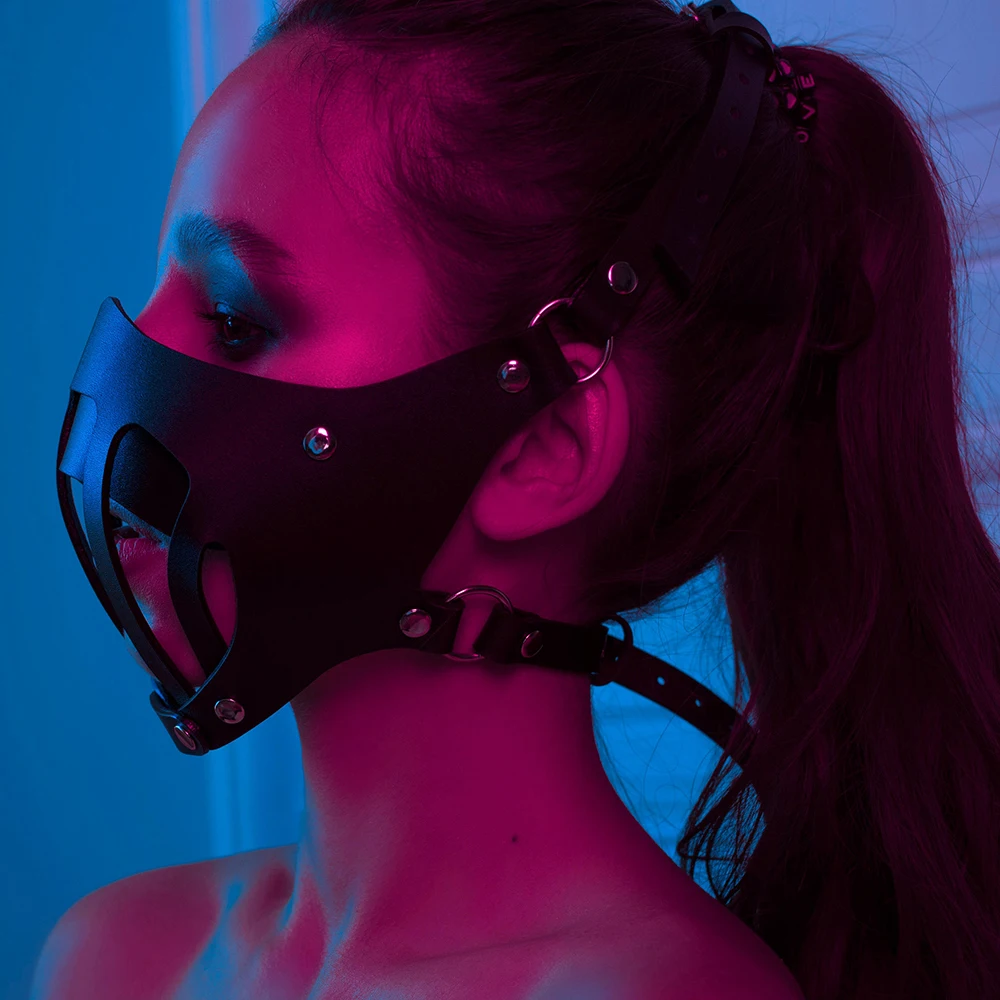 Punk Mask Sexy PU Leather Half Face Bondage Cage Masks Halloween Punk Party Game Cosplay Masks Fetish Erotic Accessories Woman