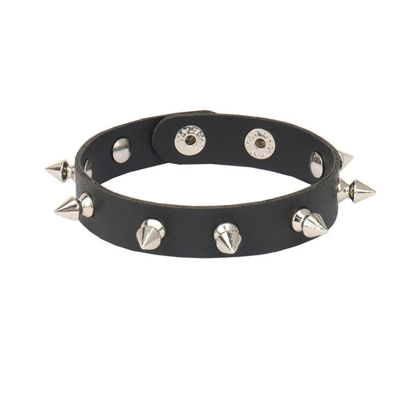 Hot Punk Leather Studded Bracelet for Men Women 80s Studded Wristband Goth Rock Bracelet Spike Rivet Cuff Bangle Unisex Metal