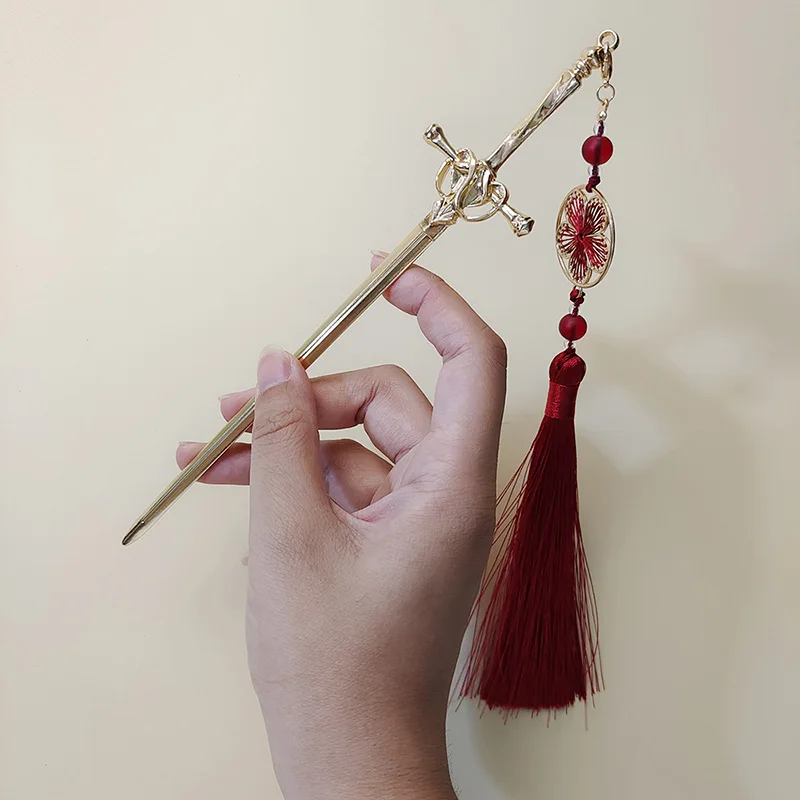 New Punk Metal Sword Tassel Pendant Hairpin Chinese Simple Hair Sticks For Women Trendy DIY Hairstyle Design Tools Accessories