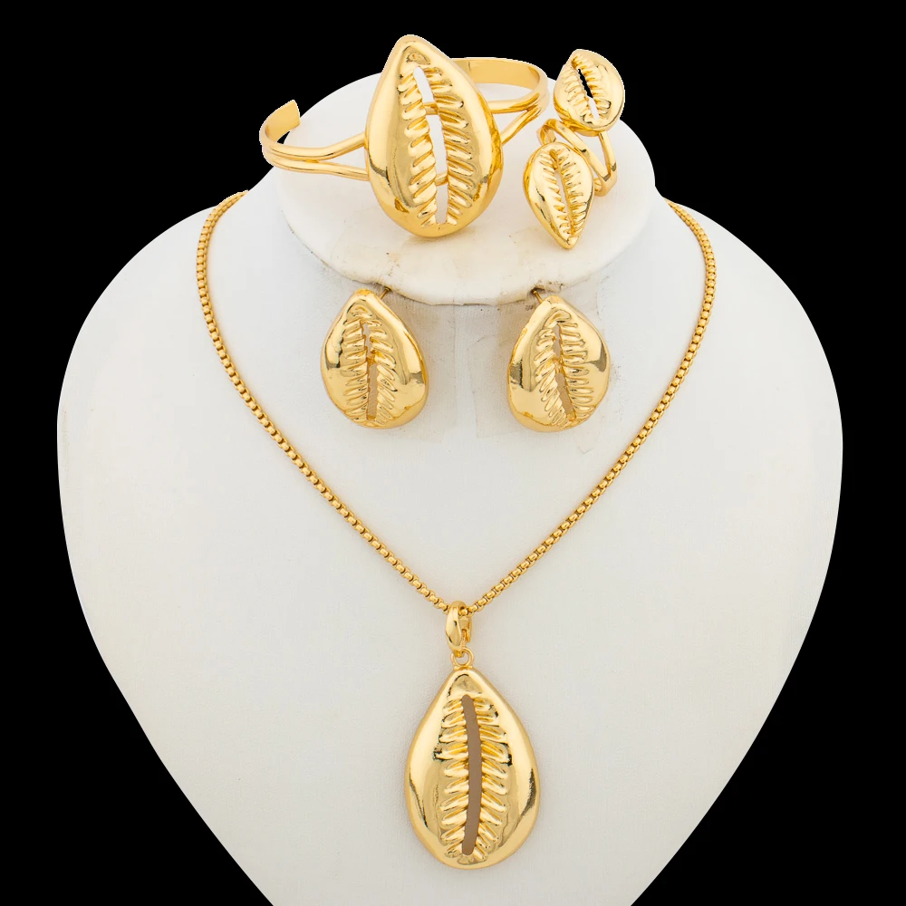 2024 Trend Jewelry Set for Women 18k Gold Plated Earrings and Necklace with Bangle Ring 4Pcs Set for Anniversary Party Gifts