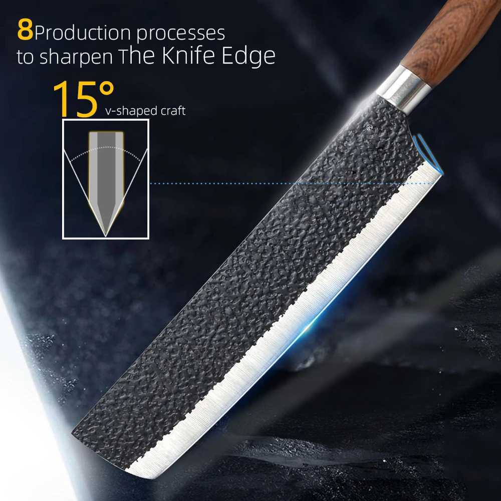 Kitchen Knife Stainless Steel Set Tools Forging Kitchen Knife Scissors Peeling Machine 6-piece Chef Slicer Nakiri Paring Knife Gift Box X241102