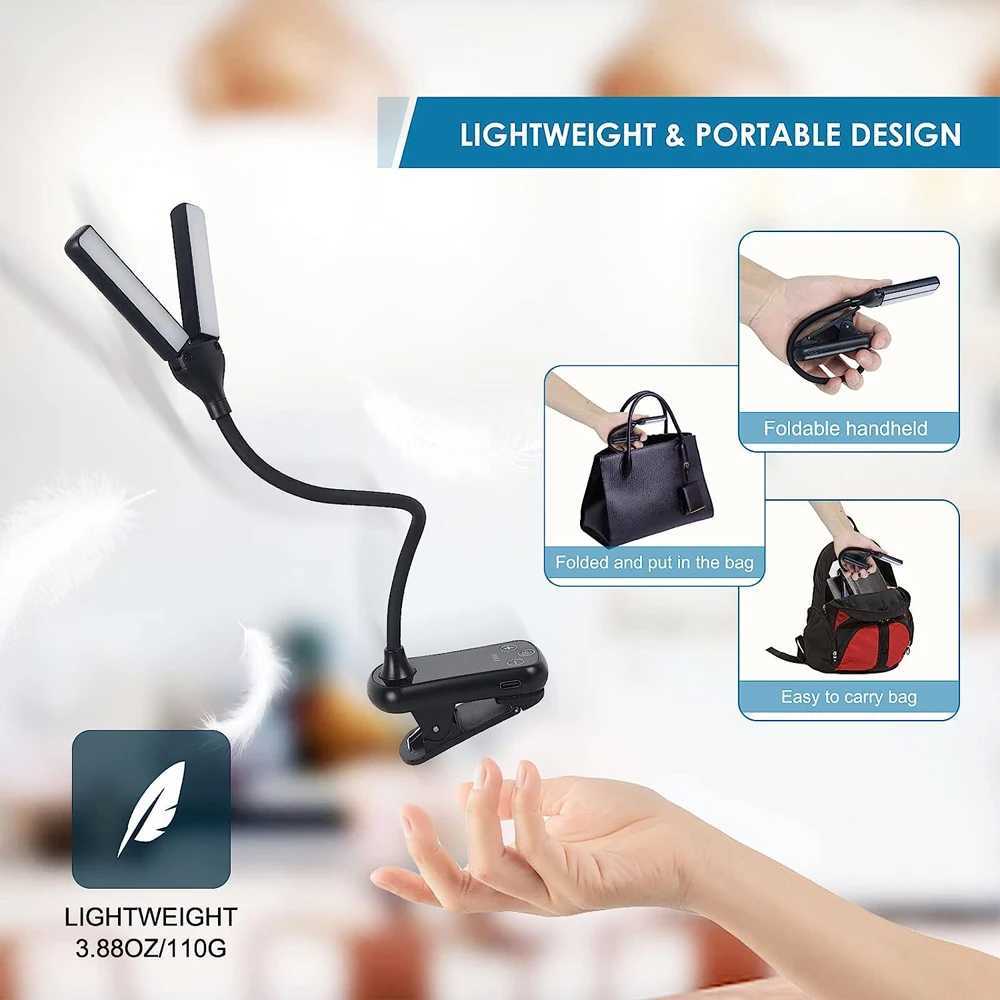 14 LED Clip On Book Light 3 Colors 8 Brightness Usb Rechargeable Night Light Portable Reading Light Book Lamp Mini Desk LampLX241102