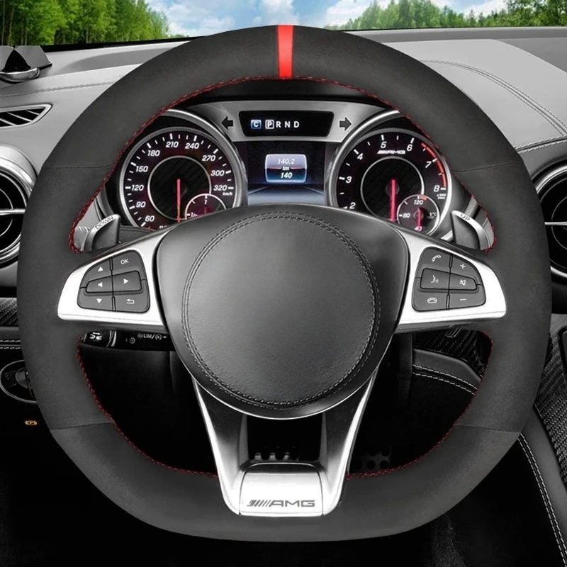 Anti-Slip Black Suede Car Steering Wheel Braid Cover For Mercedes-Benz A45 AMG W205 C43 C63S AMG CLA45 CLS63 AMG GLC 43 63 AMG